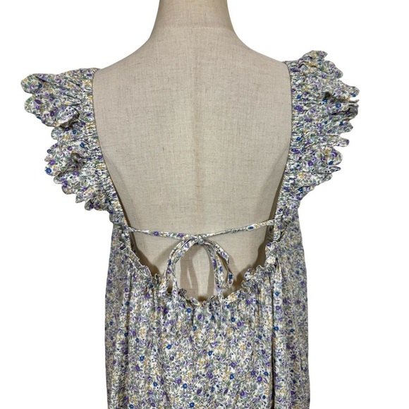 E T C Tiered Ruffle Flutter Scalloped Maxi Dress in Ditsy Floral Liberty London - Picture 8 of 12